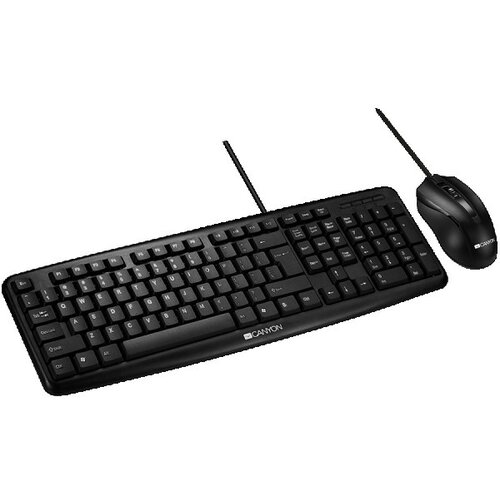 Canyon usb standard KB, 104 keys, water resistant AD layout bundle with optical 3D wired mice 1000DPI,USB2.0, Black, cable length 1.5m(KB) Slike