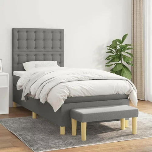  Box spring postelja z vzmetnico temno siva 100x200 cm blago, (20930234)