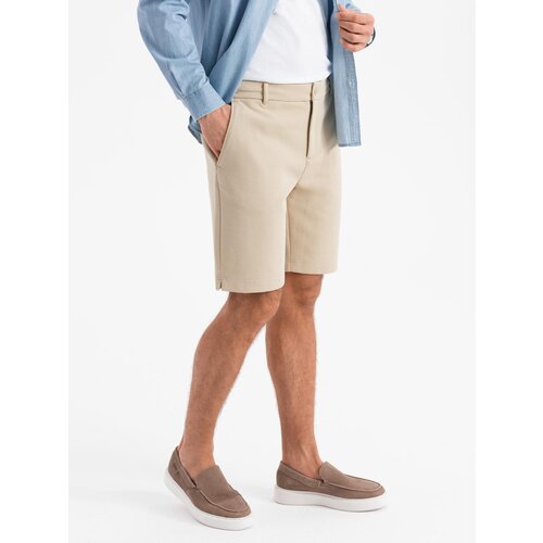 Ombre Men's structural knit SLIM FIT shorts - sand Cene