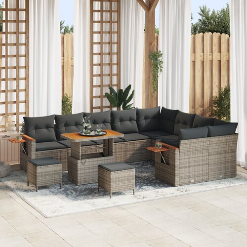 vidaXL 12-delni vrtni sofa set z blazinami siva poli ratan akacija Cene