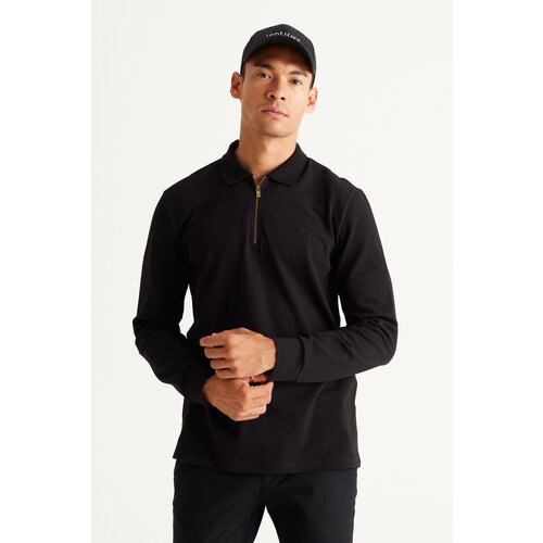 Altinyildiz classics Men's Black Slim Fit Slim Fit Polo Neck T-Shirt Slike