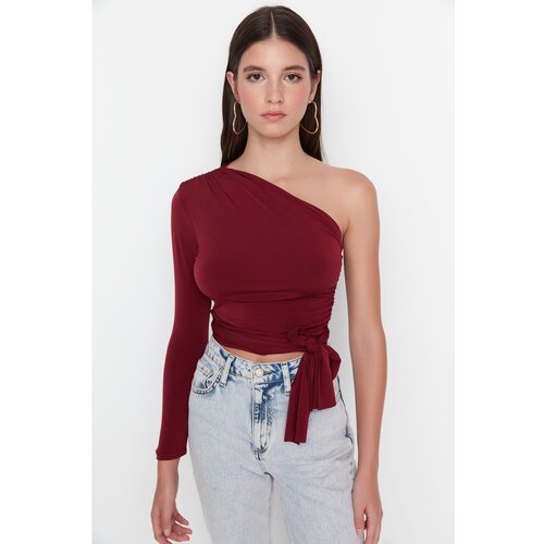 Trendyol Claret Red One Sleeve Tie Detailed Fitted Knitted Blouse Slike