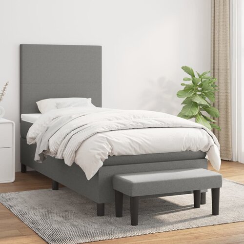 VidaXL Box spring postelja z vzmetnico temno siva 90x190 cm blago Slike