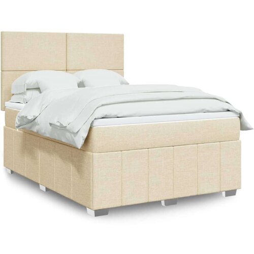 vidaXL Box spring postelja z vzmetnico krem 160x200 cm blago, (21309897) Cene