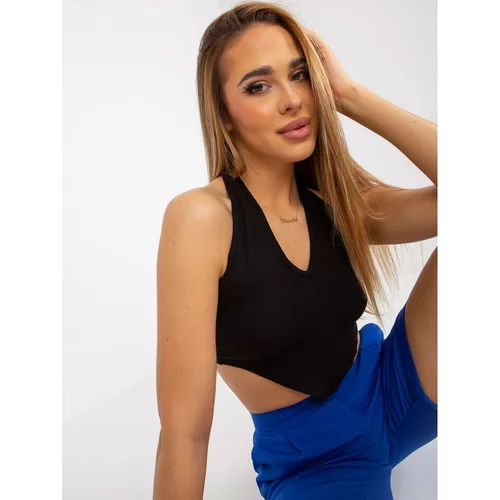 Fashion Hunters Black fitted crop top basic in stripes RUE PARIS