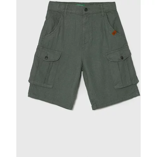 United Colors Of Benetton Dječje lanene kratke hlače boja: zelena, podesivi struk