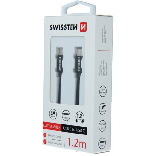 Swissten kabel USB-C/USB-C, platneni, 3A, 1.2m, crni Cijene