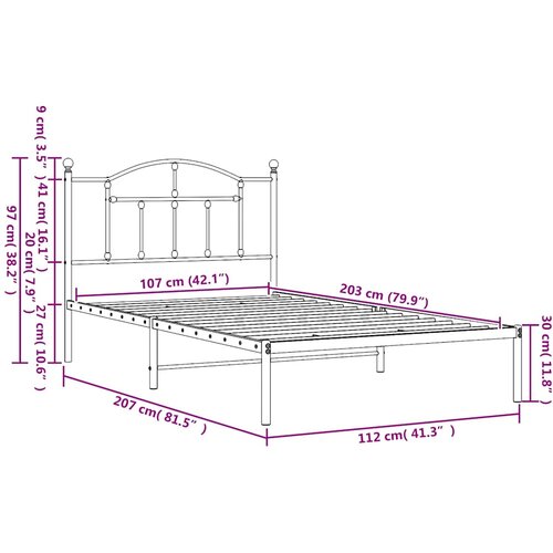  Metalni okvir za krevet s uzglavljem bijeli 107x203 cm Slike