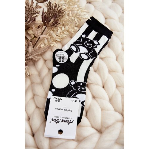 Kesi Women's mismatched socks with teddy bear, black and white Slike
