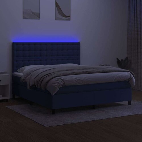  Krevet box spring s madracem LED plavi 160x200 cm od tkanine Slike