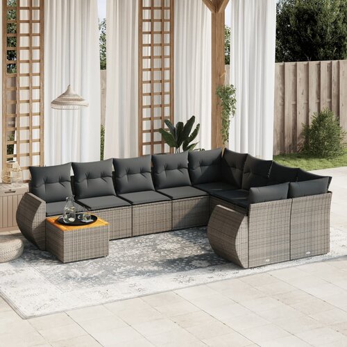  10-dijelni set vrtnih sofa od poliratana s jastucima sivi Slike