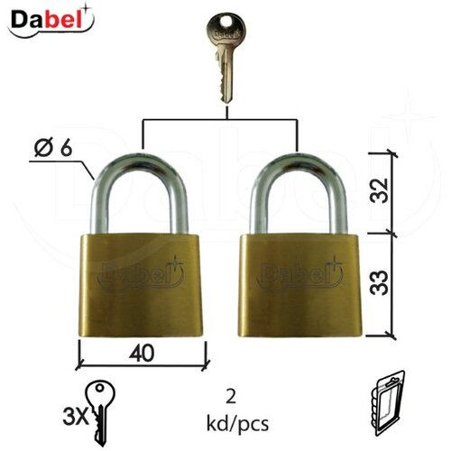 Dabel katanac isti ključ KA2013 Ms 40x33/23/fi6mm (2kom) 3K BPDQ Slike