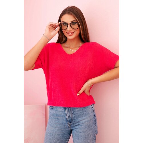 Kesi Włoski Women&amp;#039;s sweater made of soft fluff with a V-neck short sleeves fuchsia Slike