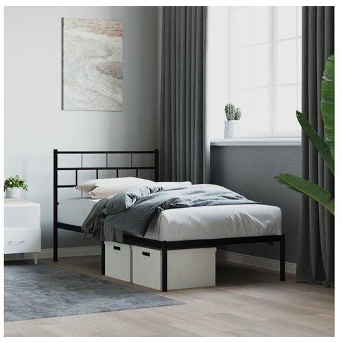vidaXL Kovinski posteljni okvir z vzglavjem črn 107x203 cm Cene