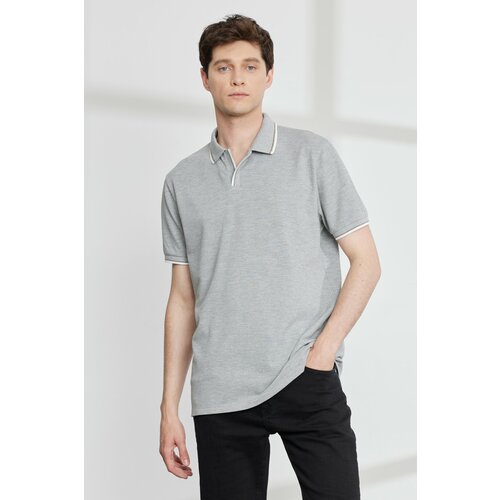 ALTINYILDIZ CLASSICS Men's Gray Melange Slim Fit Slim Fit Polo Neck 100% Cotton Short Sleeved T-Shirt. Slike