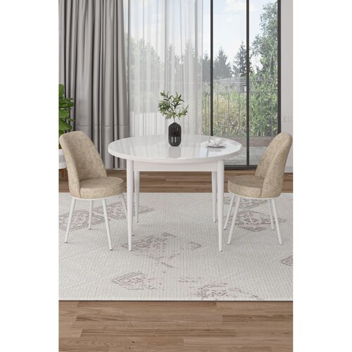 Hanah home trpezarijski set Tor, sto i 2 stolice, bela ploča, krem tkanina Babyface Cene