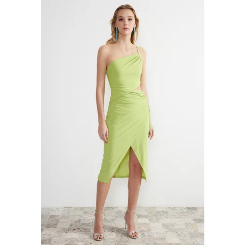 Trendyol Light Green Wrapover Knitted Window/Cut Out Detail Dress