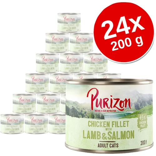 Purizon Adult 24 x 200 g - brez žit - Miks (8x losos, 8x divja svinja, 4x jagnjetina & losos, 4x losos & puran)