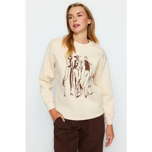 Trendyol Stones Regular / Regular Printed Crew Neck Thick / Fleece Inside Knitted Sweatshirt Slike
