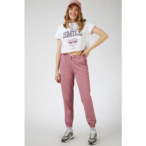 Happiness İstanbul Women's Light Rose Dried Pocket Sweatpants Slike