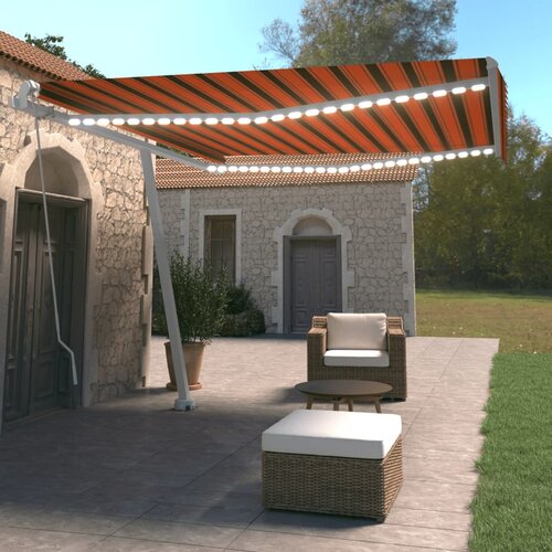 VidaXL Ročno zložljiva tenda z LED lučmi 400x350 cm oranžna in rjava Slike