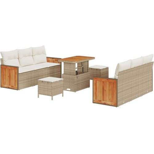  9-dijelni set vrtne soferice s jastučićima bež poli ratan akacija 2-sjedna vrtna sofa s jastučićima bež poli ratan 3-dijelni s Cene