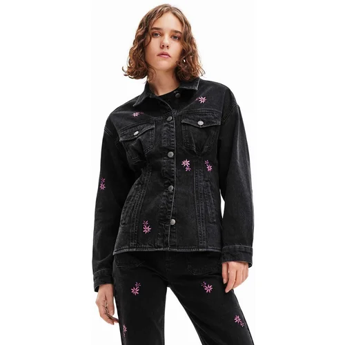 Desigual Traper jakna 23WWED33 WOMAN DENIM TRUCKER JACKET za žene, boja: crna, za prijelazno razdoblje