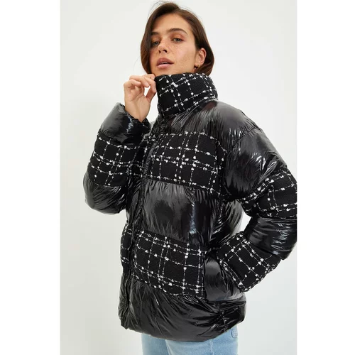 Trendyol Black Tweed Detailed Shiny Oversize Down Jacket