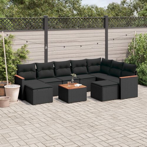 VidaXL 10-dijelni set vrtnih sofa s jastucima crni od poliratana Slike