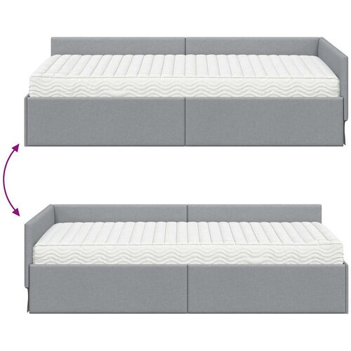  Kutni krevetni okvir s madracem 2 pcs Svijetlo siva tkanina Slike