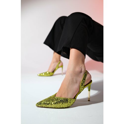 LuviShoes OVERAS Green Sequined Pointed Toe Women's Thin Heeled Evening Shoes Cene