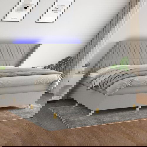  The Living Store Box spring postelja z vzmetnico LED sv. siva 160x200 cm blago - Box Spring Postelja, (21448935) Slike