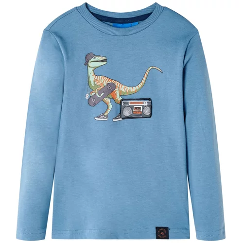 vidaXL Otroška majica z dolgimi rokavi potisk dinozavra srednje modra 92