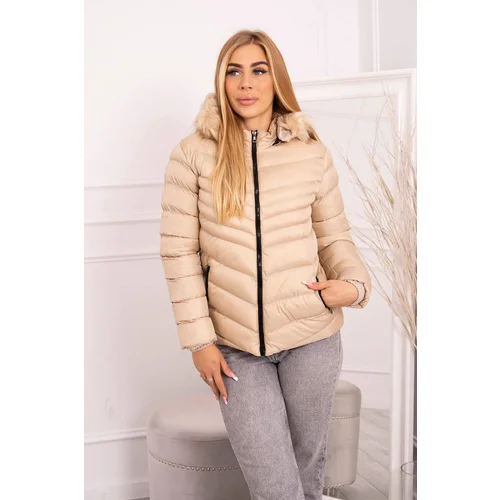 Kesi marka niezdefiniowana Quilted winter jacket with a hood beige