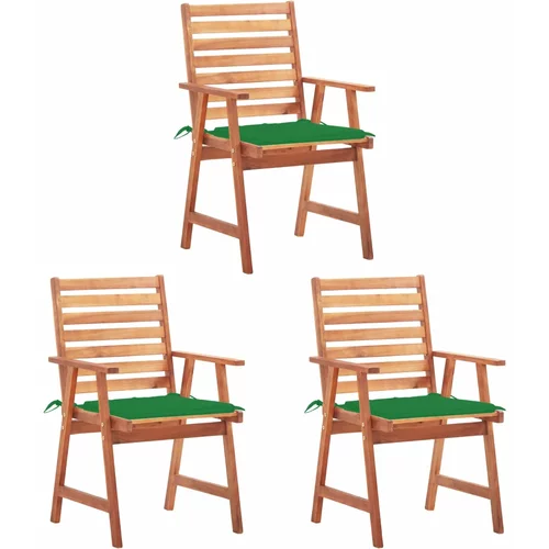 vidaXL Vrtni jedilni stoli 3 kosi z blazinami trden akacijev les