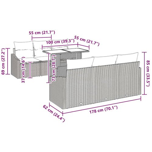  Sjedeća garnitura za vrt 7 kom. Crna poliratan 100 x 55 x 73 cm Slike