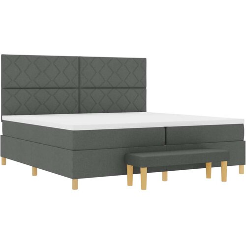 VidaXL Krevet s uzglavljem s madracem i klupom tamnosiva 200x200 cm Tkanina Slike