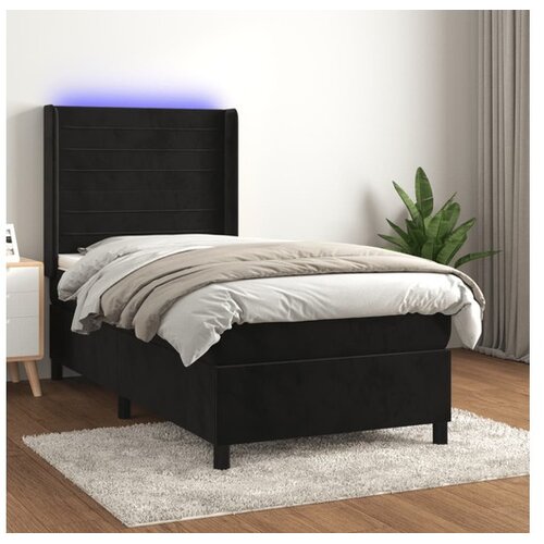  Box spring postelja z vzmetnico LED črna 90x190 cm žamet Cene