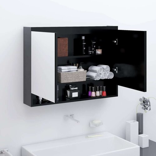 vidaXL Kopalniška omarica z ogledalom 80x15x60 cm MDF antracitna Cene