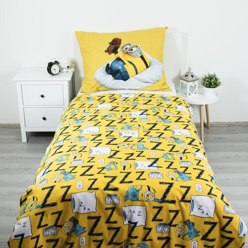 Jerry Fabrics Žuta /plava pamučna dječja posteljina za krevet za jednu osobu 140x200 cm Mimoni Lazy Club &amp;ndash; Slike