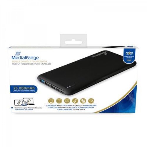 Mediarange power bank prenosna baterija 25.000 mah 3x usb + micro usb in tip-c kabel, hitro polnjenje usb-c power delivery Slike