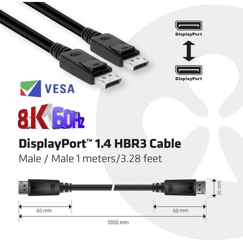 Club3d DisplayPort Priključni kabel [1x Mu&amp;scaron;ki konektor DisplayPort - 1x Mu&amp;scaron;ki konektor DisplayPort] 1 m Crna Slike
