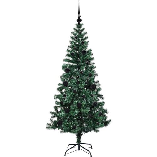 VidaXL Umjetno predsvijetljeno božićno drvce Zelena 150cm PVC i metal Slike