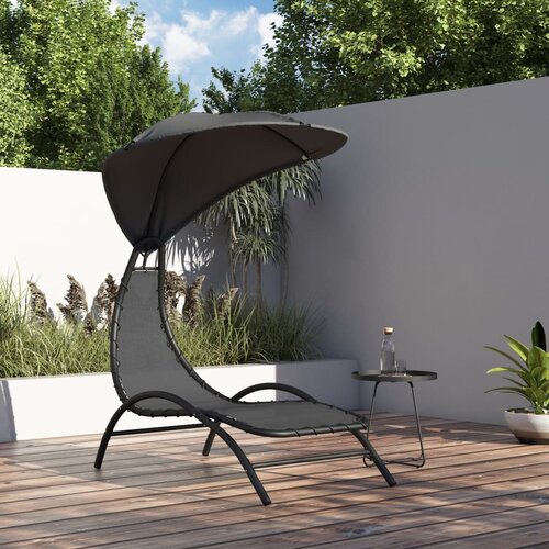 vidaXL Ležalnik z nadstreškom temno siv 167x80x195 cm blago in jeklo Cene