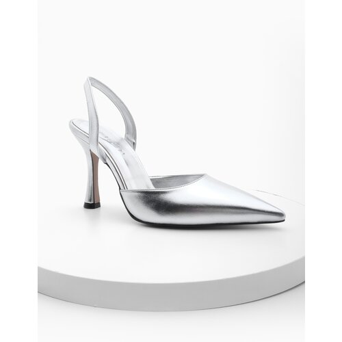 Marjin Women's Stiletto Pointed Toe Open Back Evening Dress Heels Nisay Silver Slike