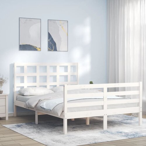 VidaXL Okvir kreveta s uzglavljem bijeli 4FT mali bračni masivno drvo Slike