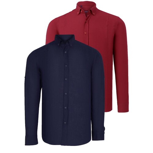 Dewberry DOUBLE SET G721 MEN'S SHIRT-BURGUNDY-NAVY Cene