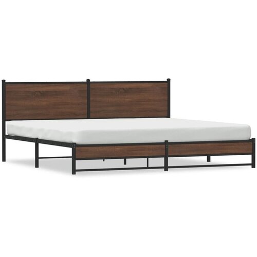 VidaXL Kovinski posteljni okvir brez vzmetnice rjavi hrast 200x200 cm Slike