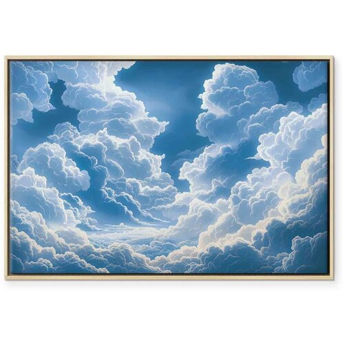  Slika - Blue Sky Breaking Through White Fluffy Clouds 120x80 U prirodnom drvenom okviru Slike