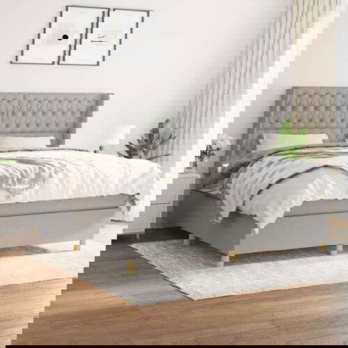  Box spring postelja z vzmetnico svetlo siva 180x200 cm blago, (20788787) Slike